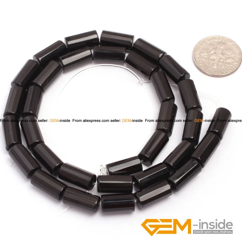 Natural Stone AA Grade Black Agates Tube Loose Spacer Beads For Jewelry Making Strand 15\