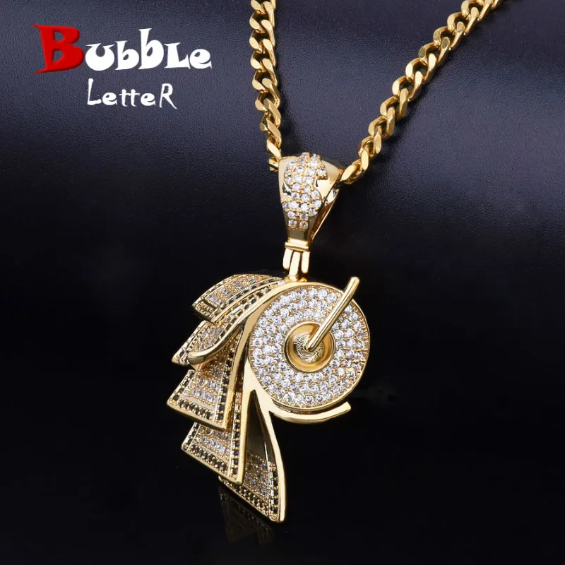 

Bubble Letter Men Pendant Roll Paper Cubic Zirconia Gold Color Necklace Copper Material Iced Hip hip Jewelry Miami Cuban Chain