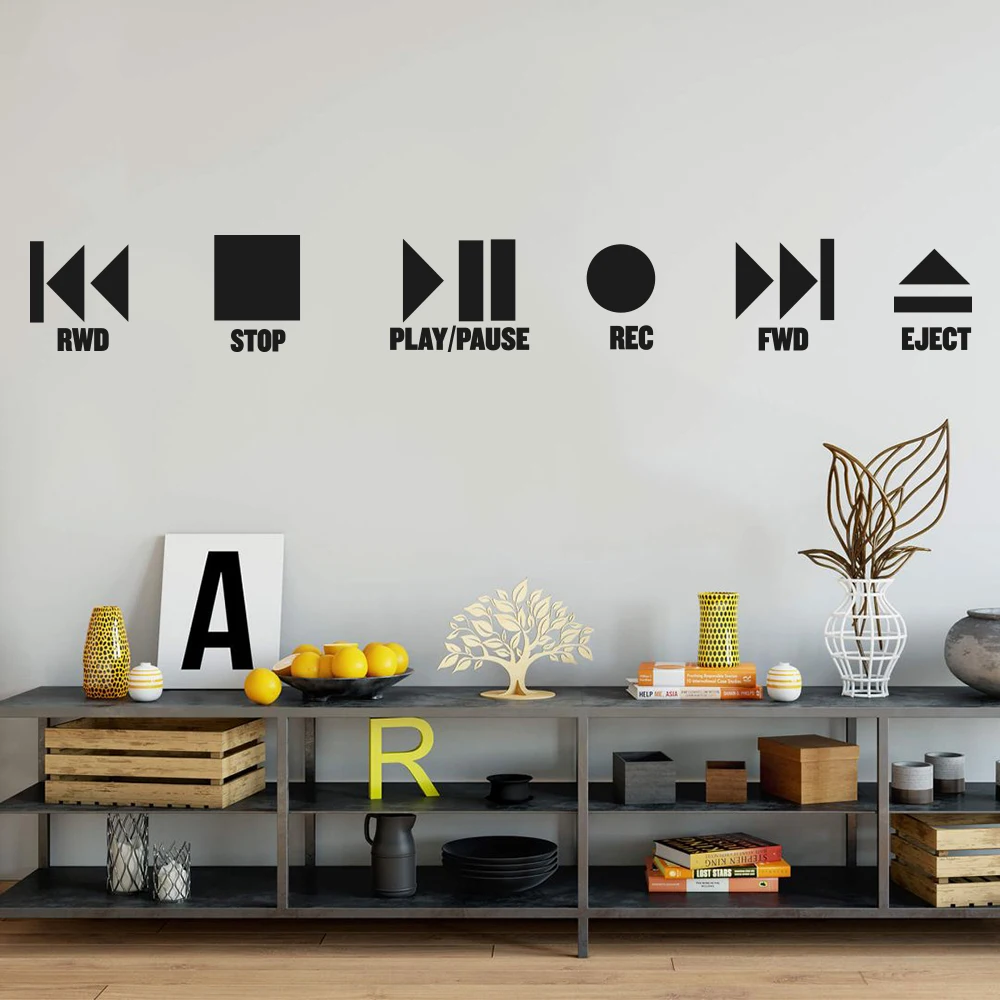 Cartoon Music Musique Cinema  Play and stop Wall Decal School Roommate Music Push Button Wall Stickers Baby Nursery Vinyl Decor