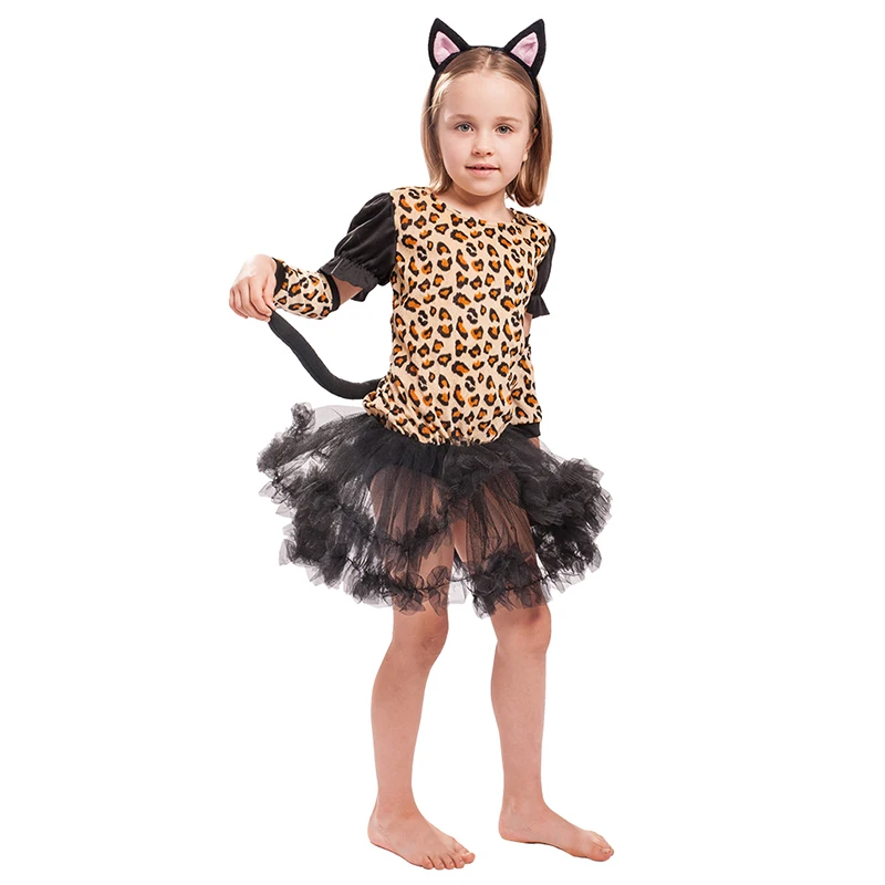 Eraspooky Cute Cartoon Animal Cosplay Girls Tiger Leopard Dress Halloween costume for kids Christmas Carnival Outfit Headband