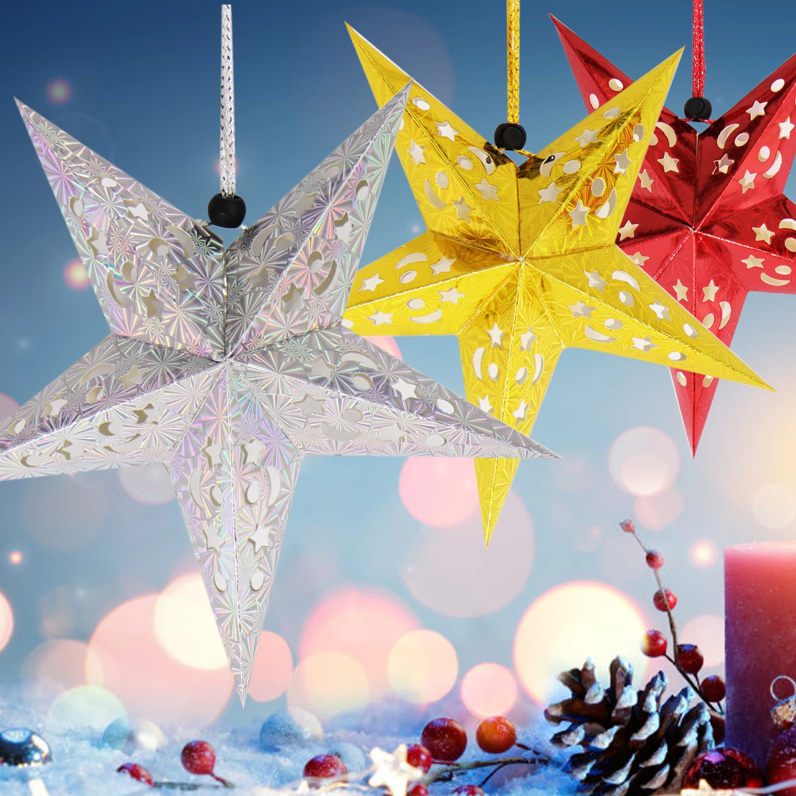 Laser Five-pointed Star Ceiling Ornaments Christmas DIY Wedding Festival Hanging Five-pointed Stars Party Christmas Decorations