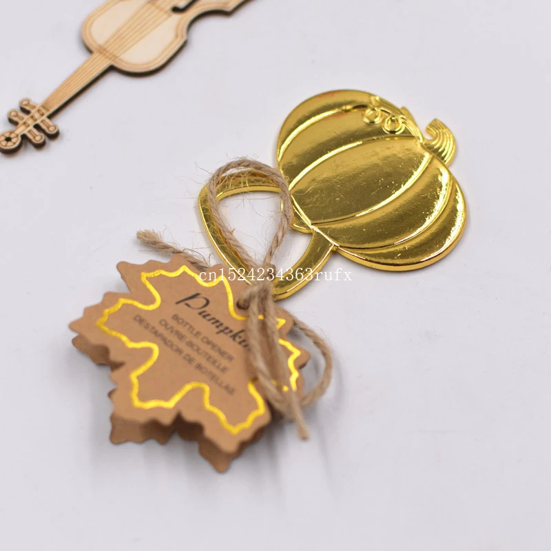 50pcs Golden Pumpkin Bottle Openers Wedding Favors Beer Openers with Tags For Party Gift