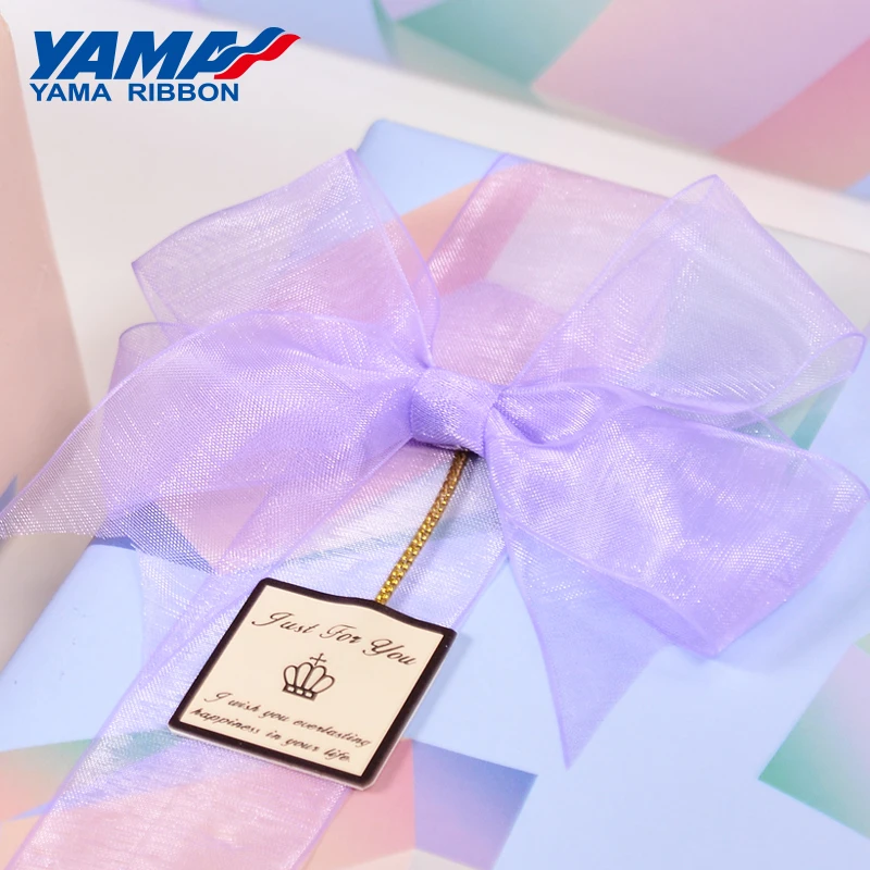 YAMA Sheer Organza Silk Ribbon 200yards/roll 22 25 32 38 mm Black White Red Blue Purple Solid Color for Wedding Gift Packing