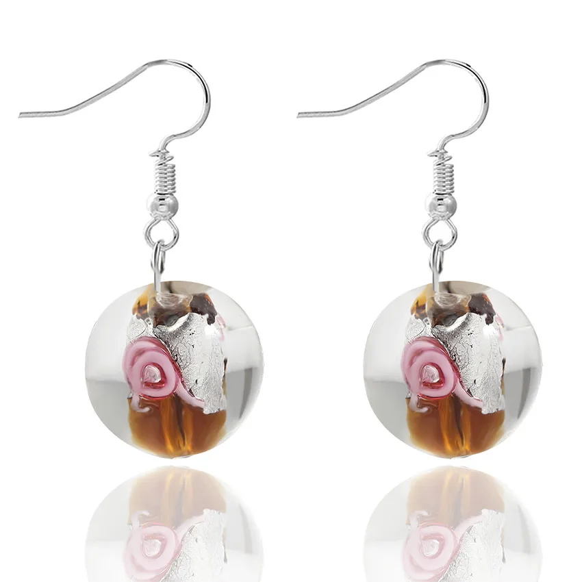 QIANBEI Mix Color Hand-made Murano Glass Women\'s Romatic Summer Elegant Classic Dangle Rose Flower Earrings