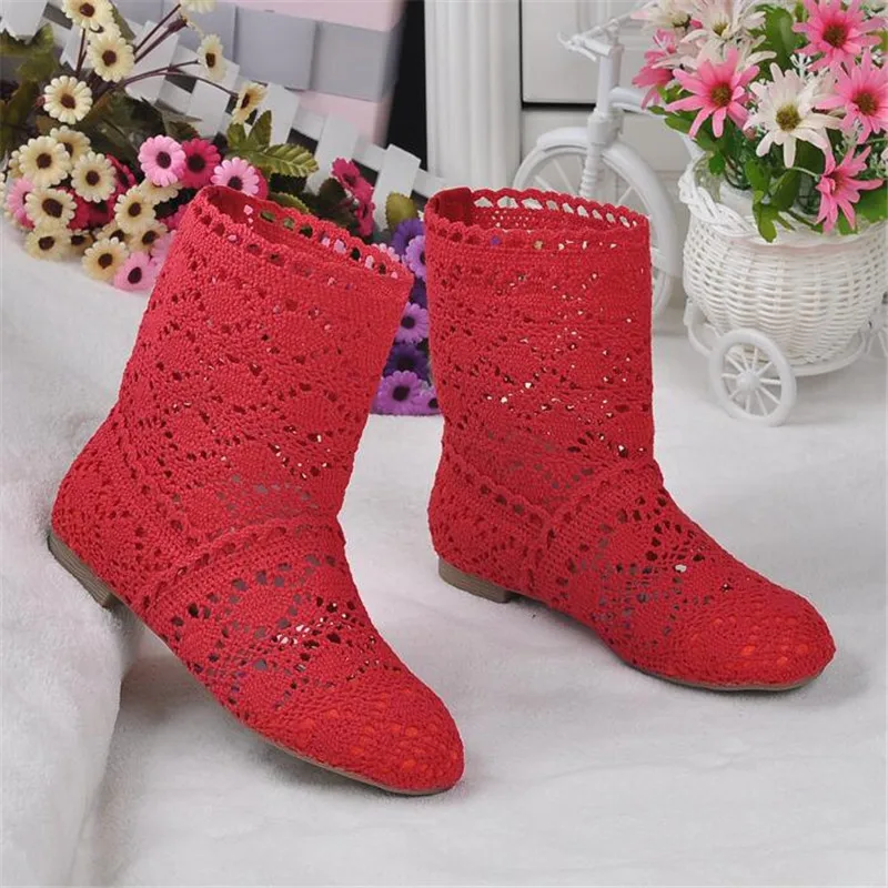 11 color lace openwork boots shoes breathable knit line mesh fashion high help summer women\'s boots knee high heel women\'s shoes