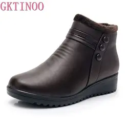 GKTINOO 2024 botas de invierno de moda, botas cálidas hasta el tobillo de cuero para mujer, zapatos de cuña de felpa para mamá, zapatos de mujer de talla grande 35-41