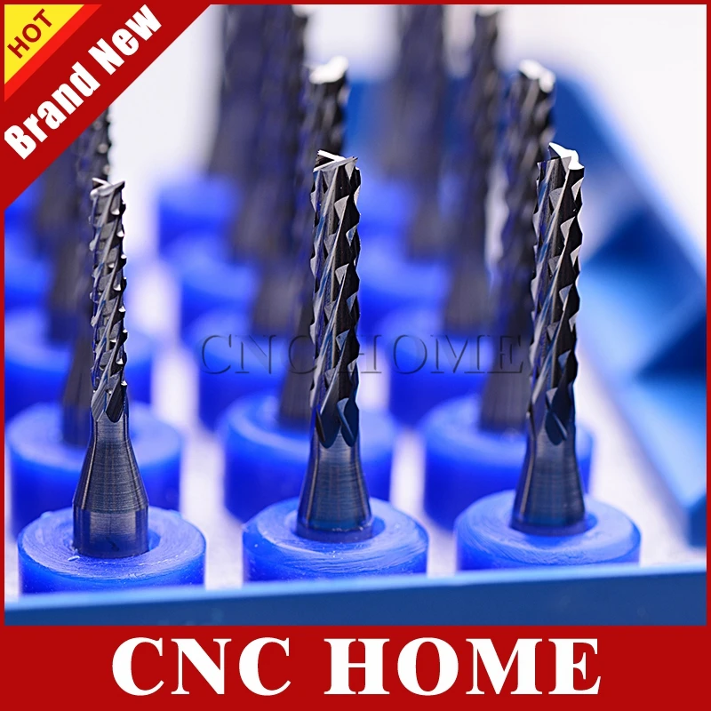 10pcs Tungsten Steel Carbide End Mill CNC Corn Milling Cutter Set PCB Router Bits Rotary Burrs 3.175mm SHK CNC Engraving Bit