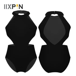 IIXPIN Kids Girls Ballet Dance Costume Sleeveless Halter Cutouts on Waist Backless Ballet Gymnastics Leotard Jumpsuit Dancewear