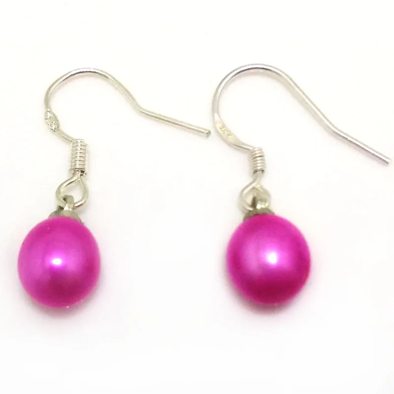 Wholesale 7-8mm Cranberry Natural Rainrdrop Pearl 925 Silver Hook Earring