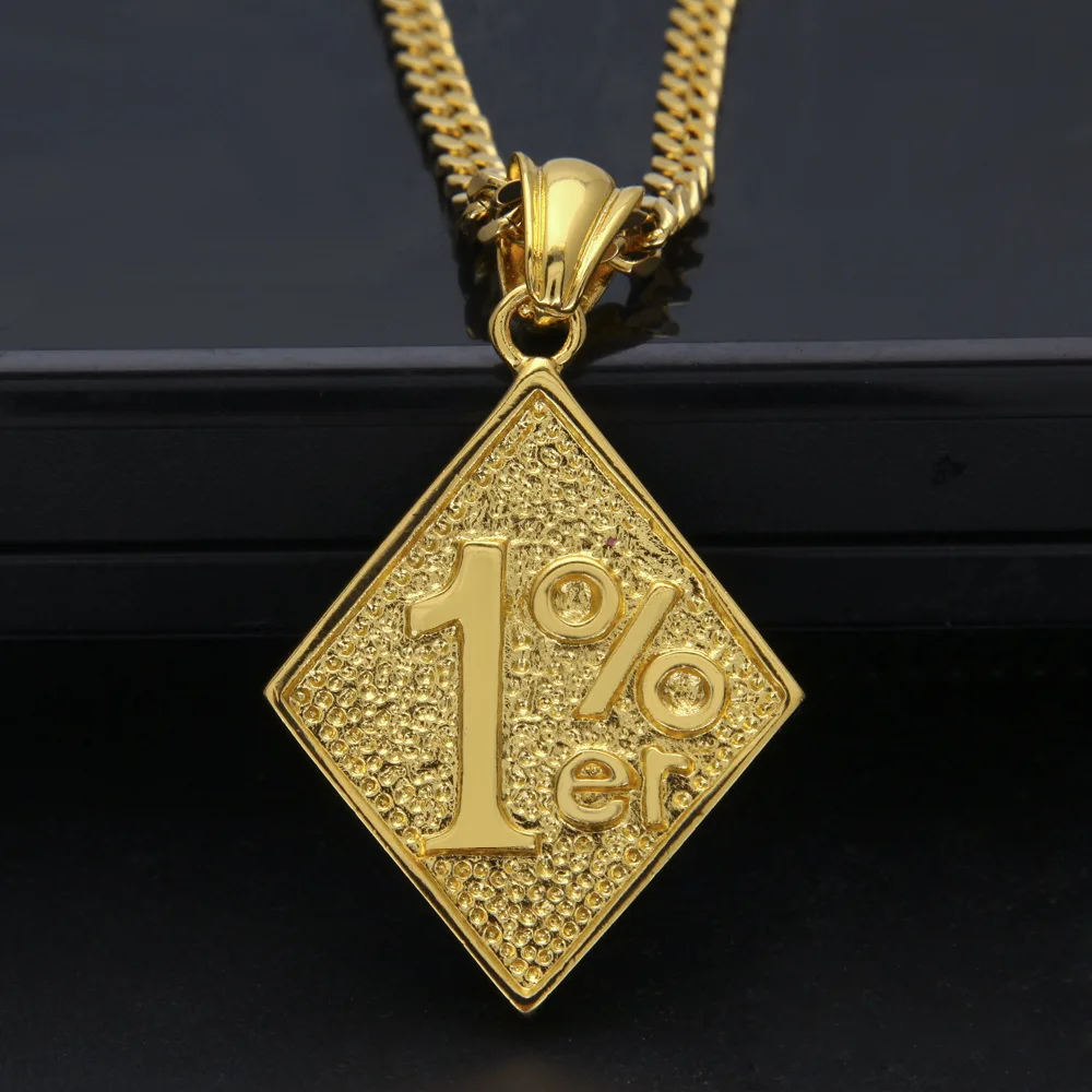 CY&CM Gold Color One Percent 1% ER Funny Necklace Trendy Jewelry Pendants Cool Men Alloy Biker Pendant For Male Hip Hop Necklace