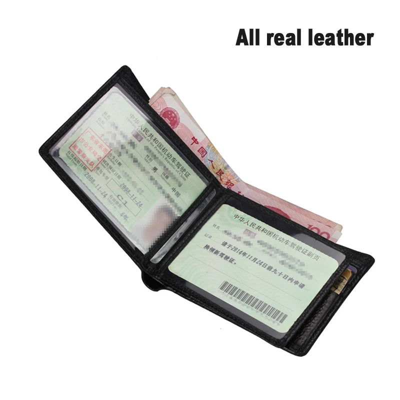 Genuine Leather Bag Wallets Men Leather Wallet Euro Traveler Extra Capacity Drive License with Bifold Center Flip Id Window A153