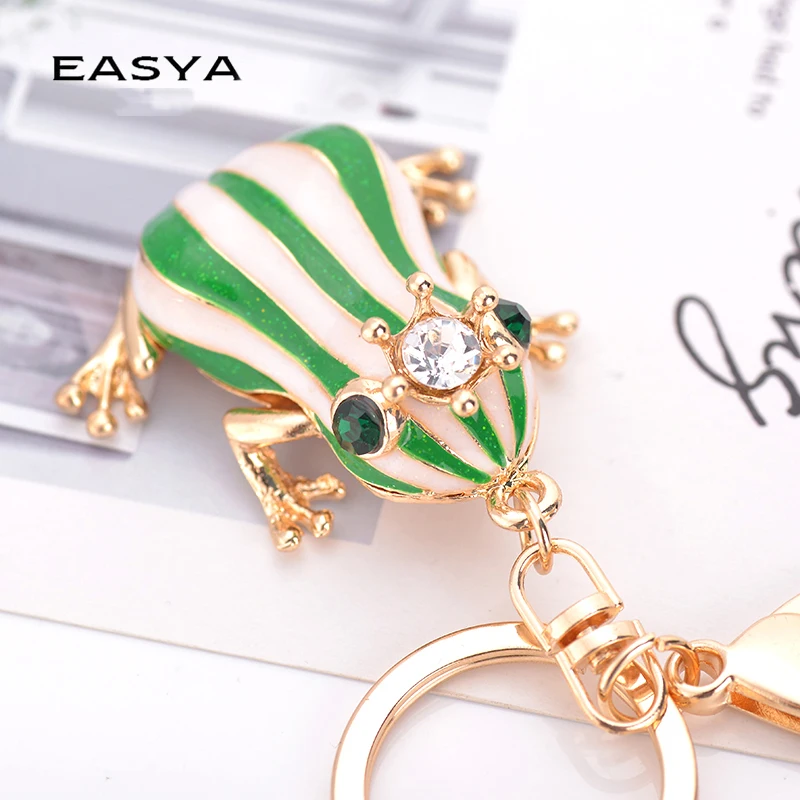 EASYA Unique Design Cute Rhinestone Green Frog Keychain Key Holder Women Handbag Pendant Accessories Car Key Rings