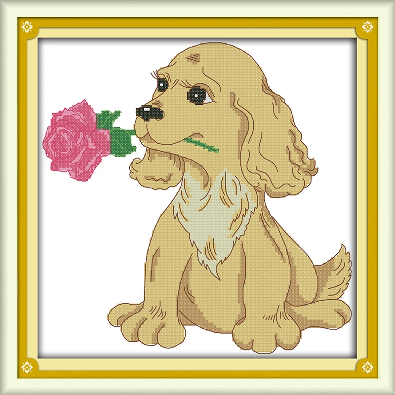 The Valentine's Day single dog Cross Stitch Kits 11CT Printed Fabric 14CT Canvas DMC Counted Embroidery Set Needlework