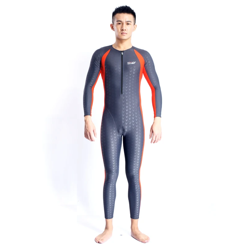 Unisex Long Sleeve Men Fastskin Rash Guards Swimwear Sunscreen Front Zipper One-piece Wetsuits Plus Size Hx17-553