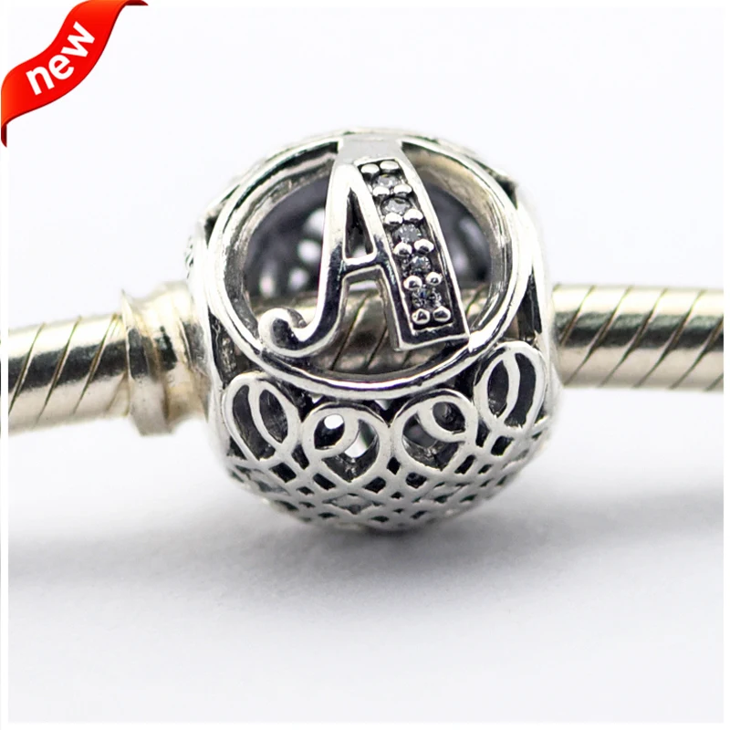 

Fits for Pandora Bracelets Alphabet A Charms with Clear Cubic Zirconia 100% 925 Sterling Silver Beads Free Shipping