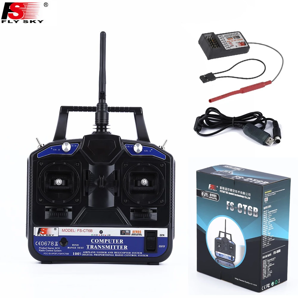 Flysky FS-CT6B 2.4G 6-Channel AFHDS Transmitter with FS-R6B Receiver for RC Quadcopter Multirotor Drone Airplane