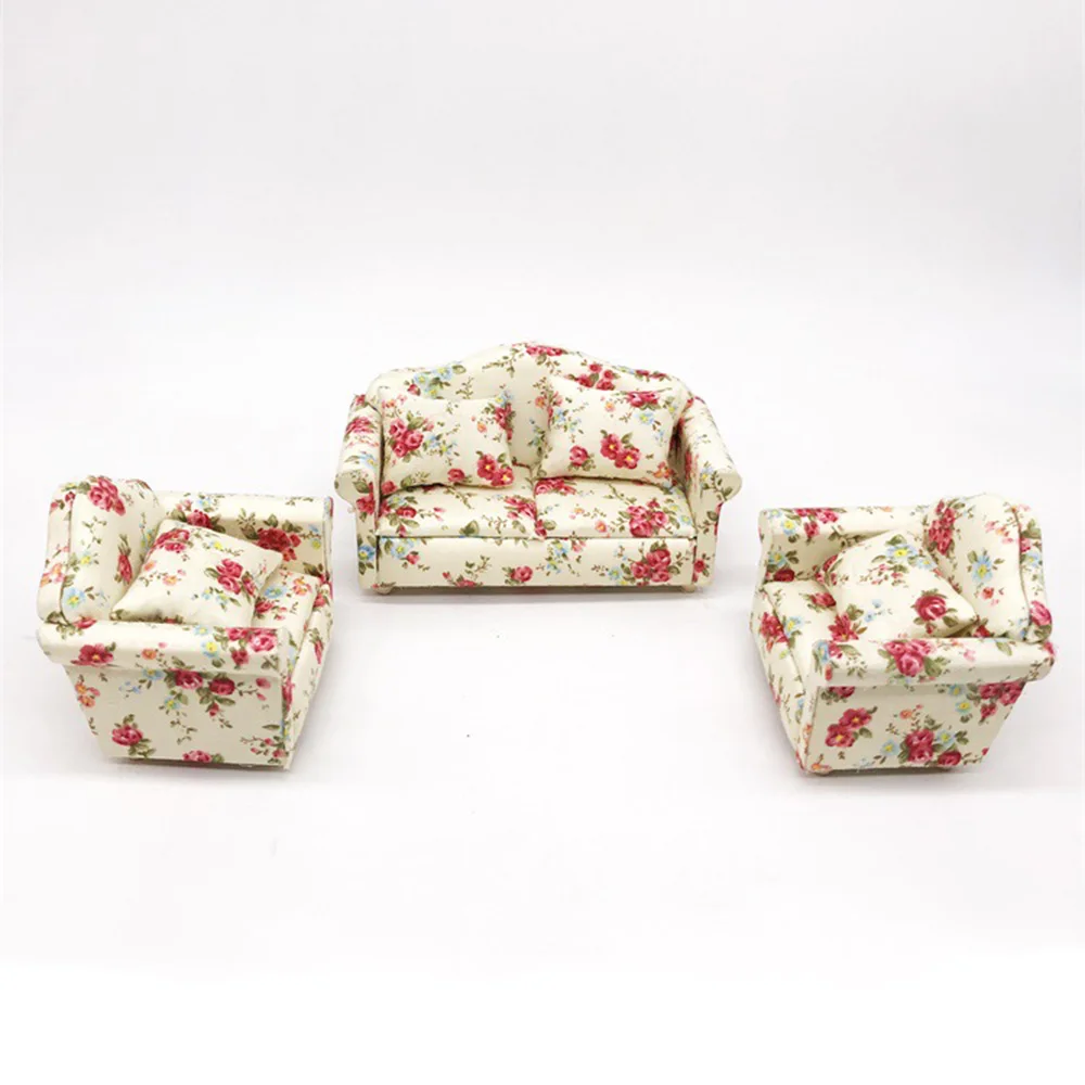 1/12 Poppenhuis Miniatuur Accessoires Mini Rose Sofa Set Met Kussen Simulatie Meubels Speelgoed Voor Poppenhuis Decoratie