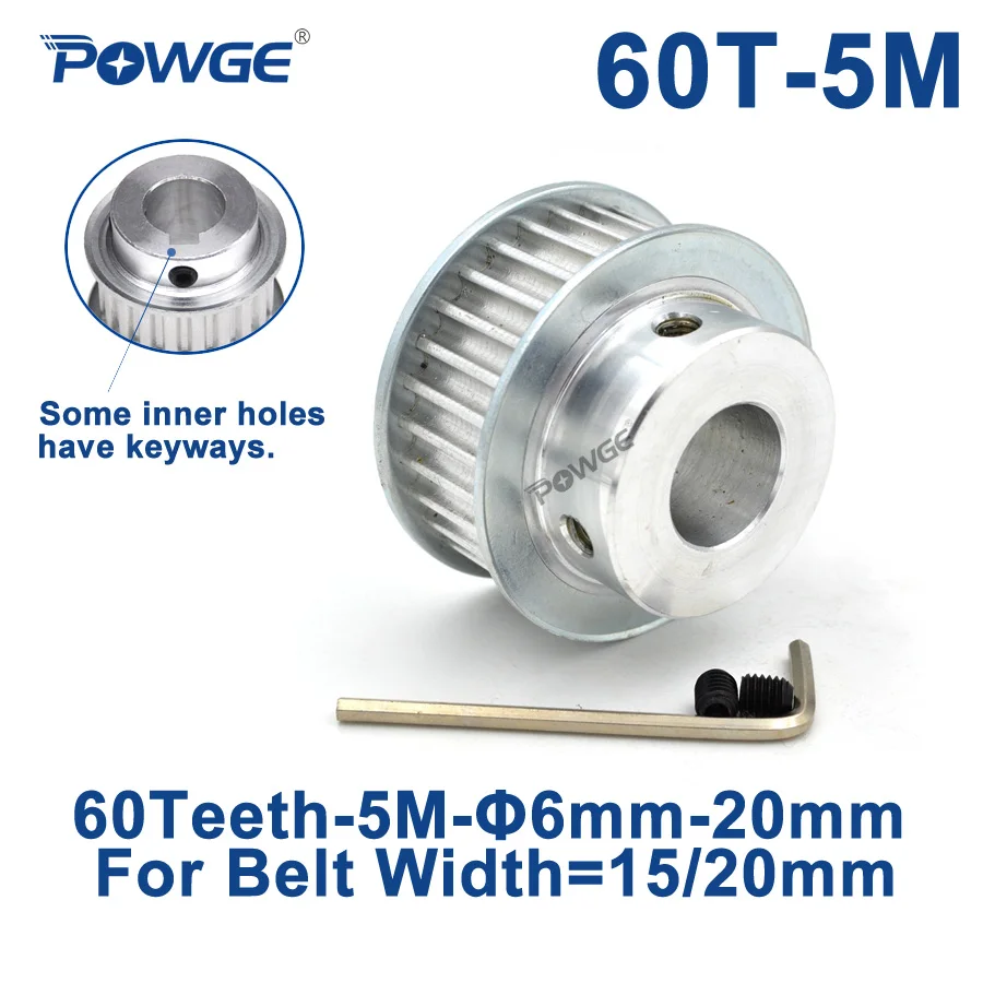 

POWGE 60 Teeth 5M Synchronous Pulley keyway Bore 12/14/15/16/17/19/20/22/25mm for Width 15/20mm HTD5M Timing Belt 60T 60Teeth