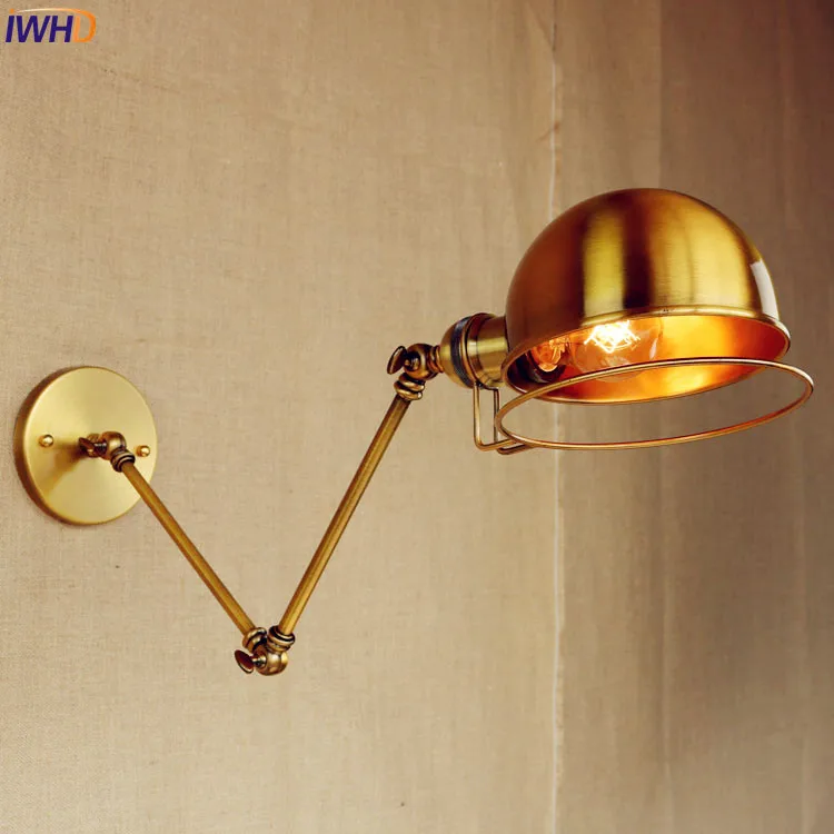 IWHD Golden Retro Vintage Wall Lights For Home Lighting Industrial Long Arm Wall Lamp Sconce Rustic Applique Murale