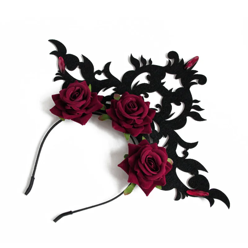 عقال للنساء القوطية الباروك نمط بيان تاج تيارا الثلاثي زهرة روز حجر الراين فستان بتصميم حالم حفلة هيرباند الشعر هوب #5