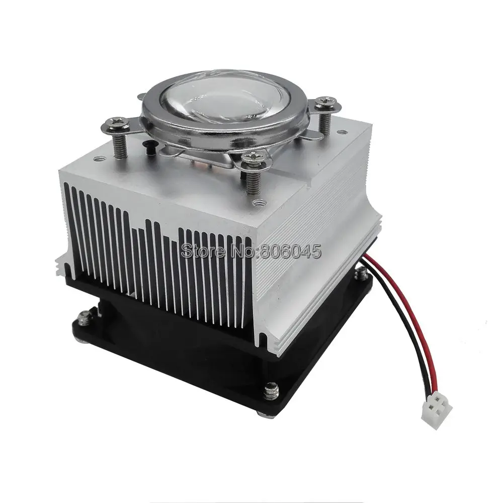 

44mm Optical Glass Lens + Reflector Bracket + Aluminum Heatsink Cooling Fan Set for 20W - 50W LED 60 Degree or 90-120 Degree