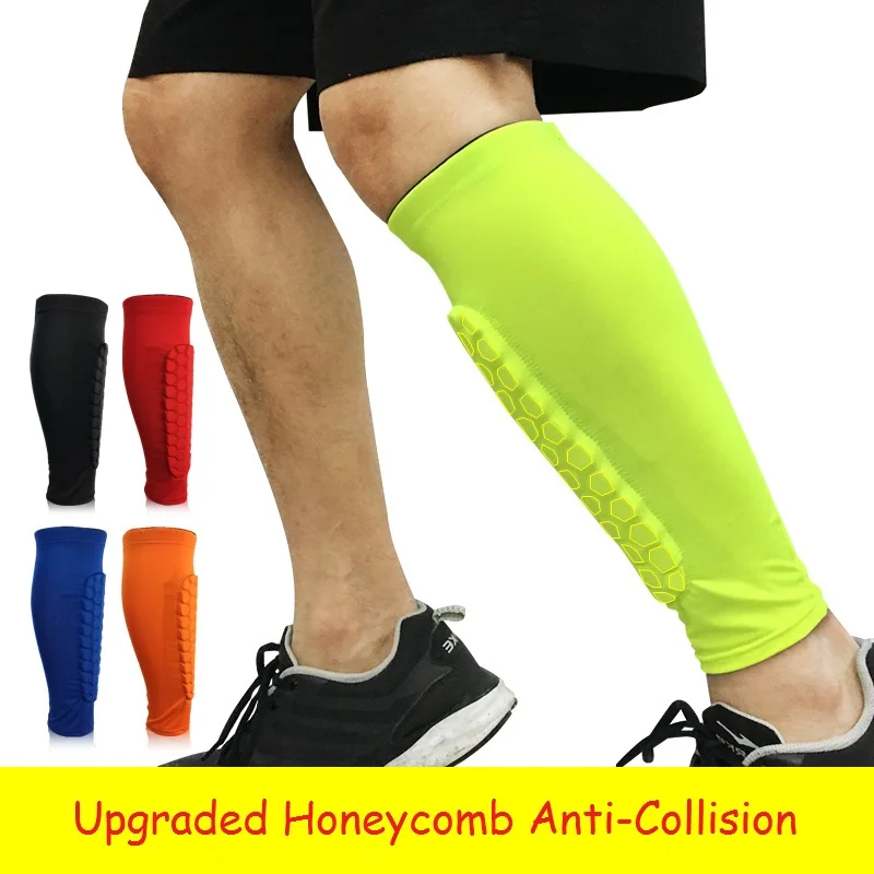 1Pair Professional Sport Safety Soccer Football Protector Breathable Calf Compression Shin Guard Honeycomb Anti-collision Brace