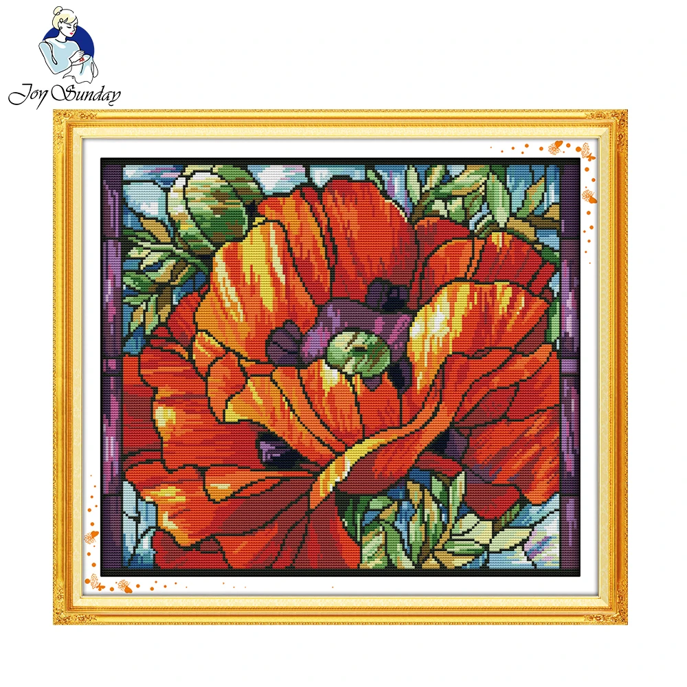 Poppy (6) 14CT DIY Needlework Counted Cross Stitch Set Kits for Embroidery Knitting Needles Cross-stitch Patchwork