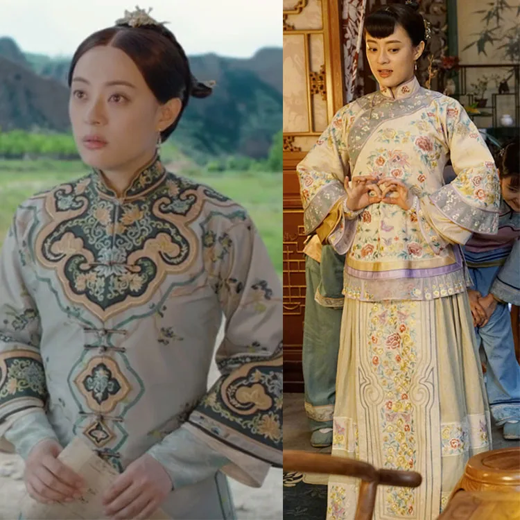 Late Qing Dynasty Embroidery Costume Folk Rich Women Qifu Xiuhefu for Latest TV Play Nothing Gold Can Stay Actress Sun Li Design