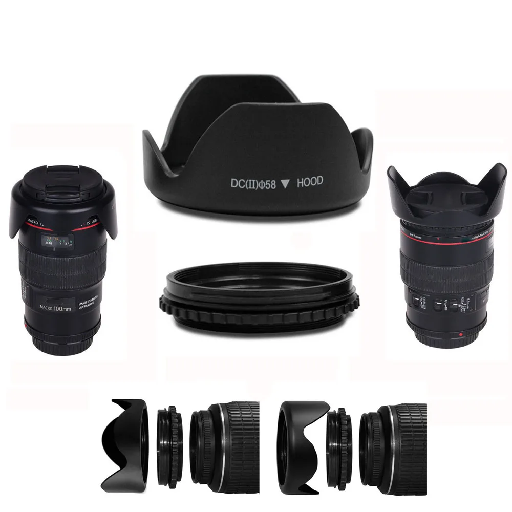 Foleto-cubierta de lente de pétalo Reversible, montaje de tornillo para Canon, Nikon, Olympus, d3300, d5100, 550d, 60d, 5, 49/52/55/58/62/67/72/77/82mm