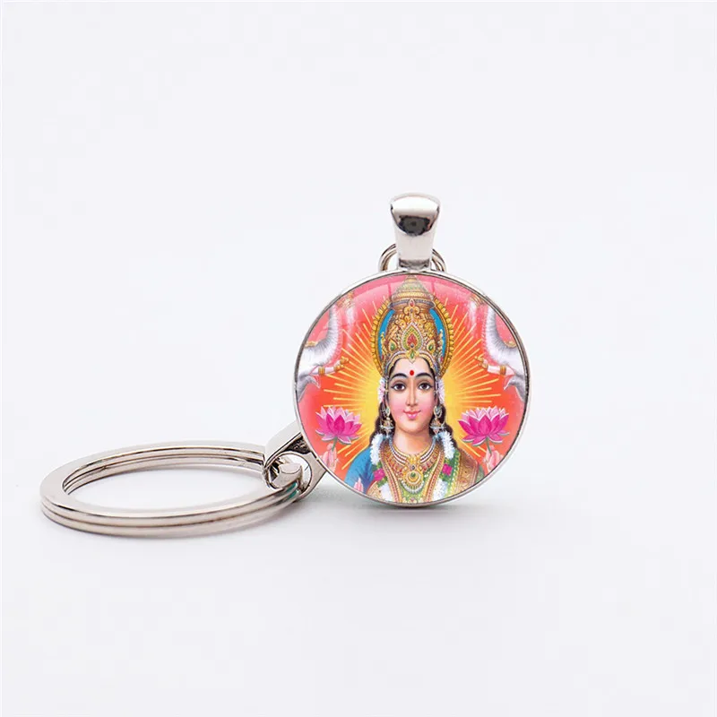 361L Stainless Steel Hindu Goddess Lakshmi Pendants keychain Indian Elephants Spiritual Pendant Keyholder Hinduism Jewelry