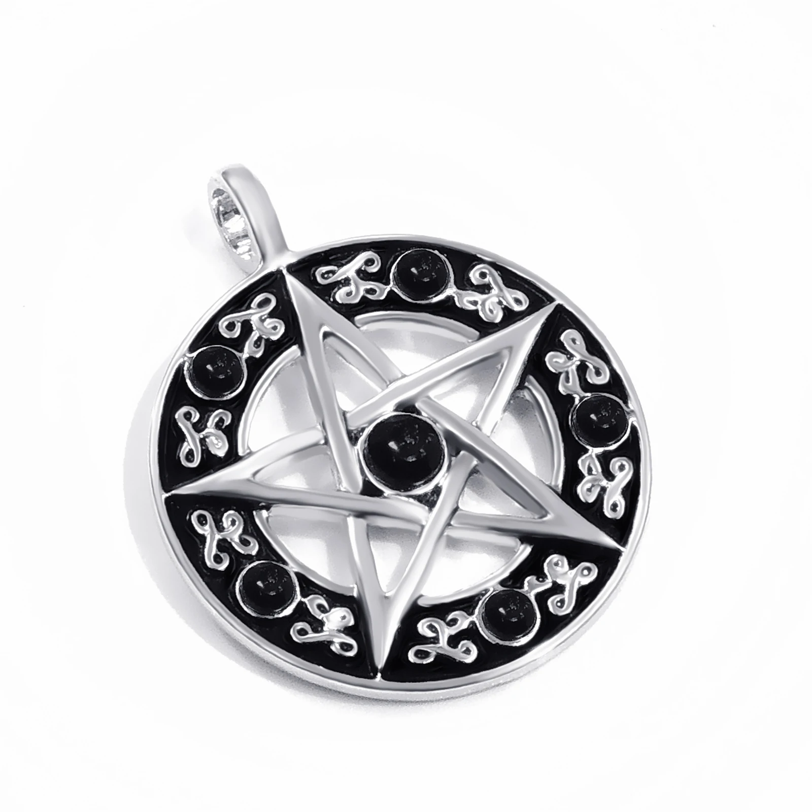 Mens Womens Black CZs Pentacle Pentagram Star Pewter Pendant Necklace Jewelry LP207B