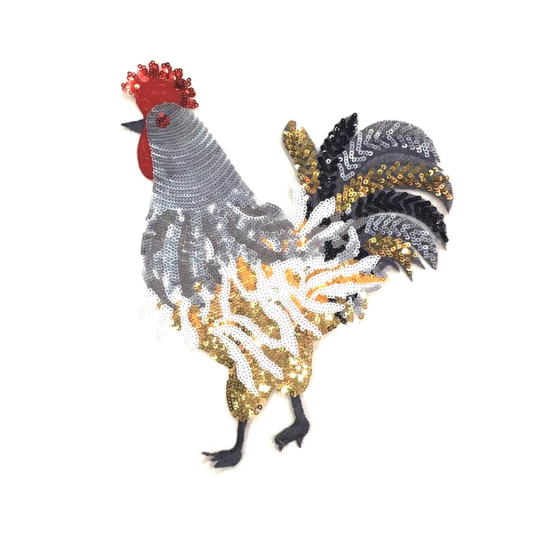 1 Piece Large Sequins Rooster Bead Sequins Patch Vintage Embroidered Applique Fashion Clothing Decoration Sew On Patch Accessory