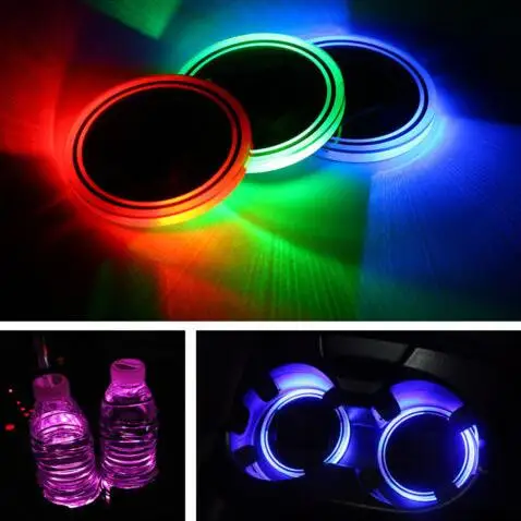 

2 шт., USB-зарядка, 7 цветов, RGB светодиодный автомобильный держатель для чашки, нижняя накладка, коврик, переключаемые фонари