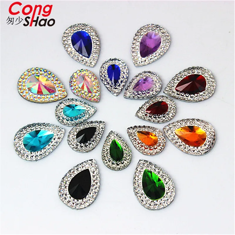 Cong Shao 100pcs 10*14/13*18mm Colorful Drop stones and crystals Flatback Resin Rhinestone trim costume Button Decoration CS236