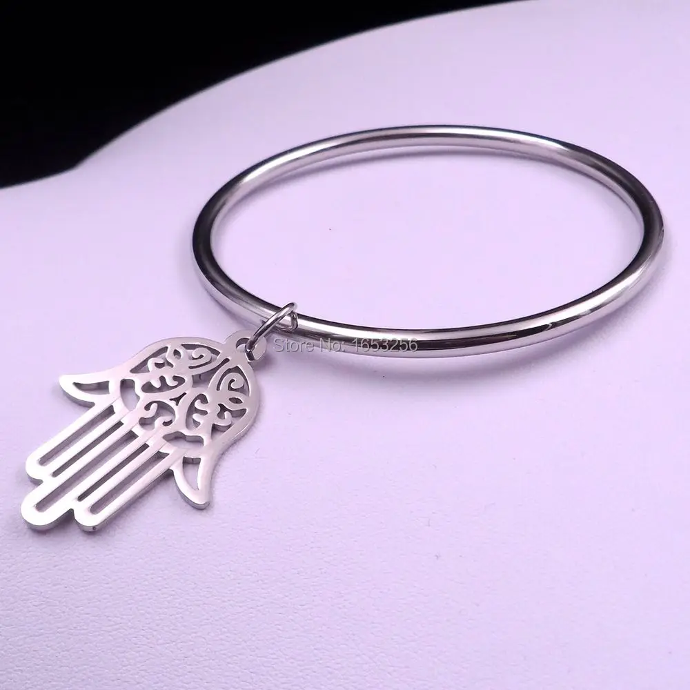 

Stainless Steel Open Hamsa Hand design charms Smooth cuff bangle Men Women Bracelet Fashion Gifts