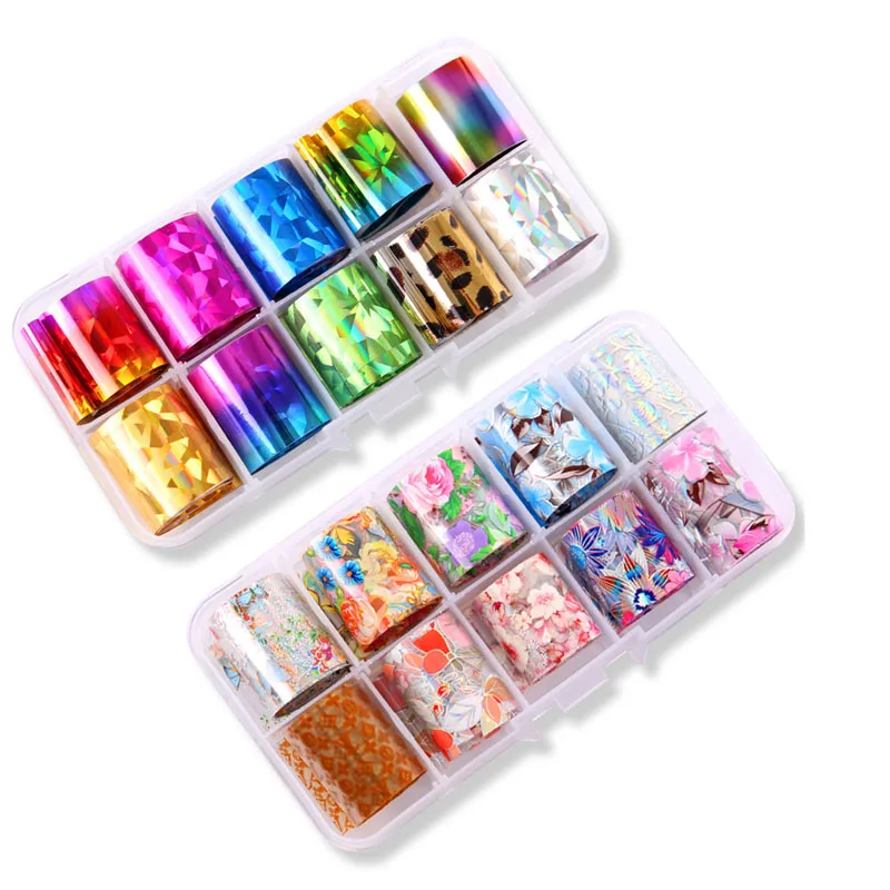 2.5*100cm 10 Sheets/box Holographic Nail Foil Set Transparent Lace Diamond Starry Sky Nail Art Transfer Sticker Manicure