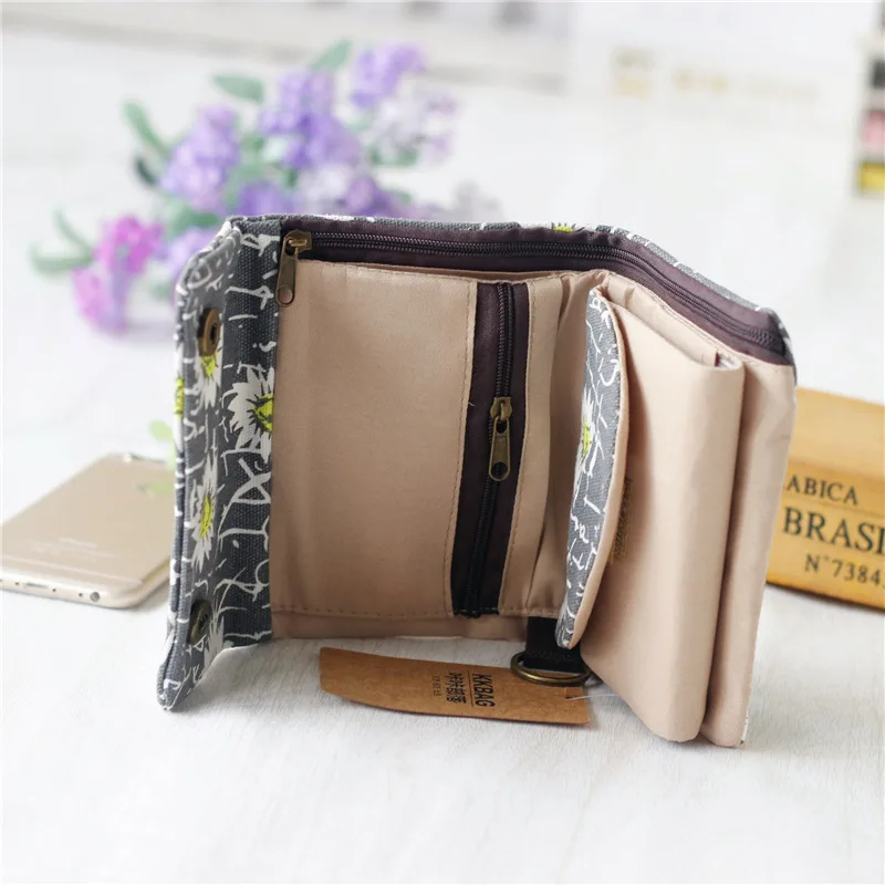 Women\'s Fold Card Wallet Canvas Cartoon Key Organizer Coin Purse Small Pouch Female Money Bag Carteira Feminina 2024 for Girls