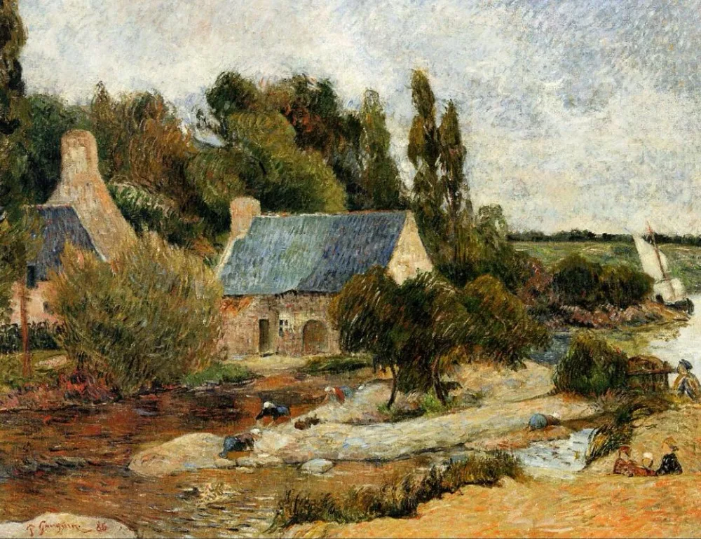 High quality Oil painting Canvas Reproductions Washerwomen at Pont-Aven (1886) by Paul Gauguin hand painted