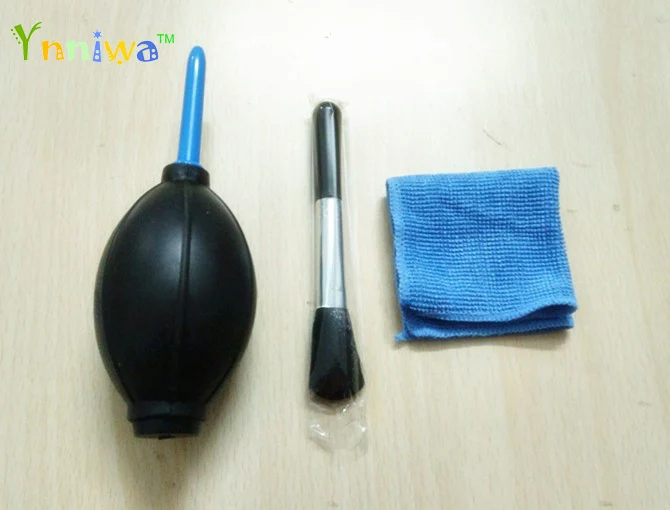 10 conjuntos de kit de limpeza de lente de câmera 3 em 1, conjunto de soprador de ar de pano limpo + bursh de limpeza + pano limpo