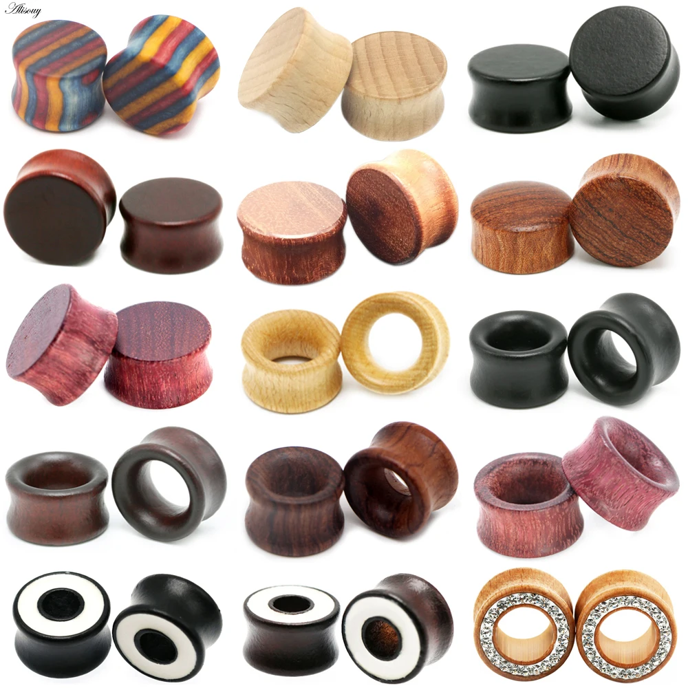 1PC Fashion Ear Plugs Wood Flesh Tunnels Saddle Ear Gauges 6mm-20mm Solid Hollow Body Piercing Jewelry For Men Women Expanders