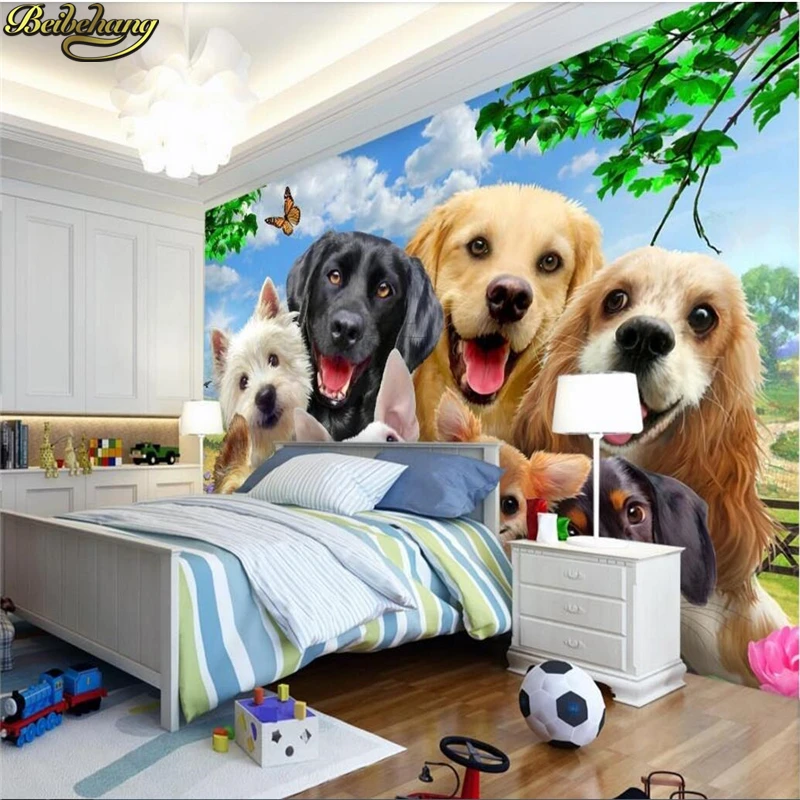 beibehang Custom photo wallpaper fresco Cute cartoon grass group of dogs selfie Childrens room background papel de parede