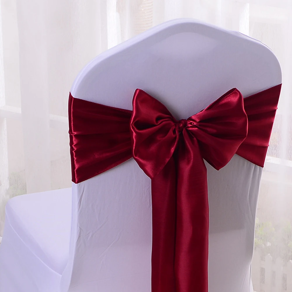 

Wholesales 10PCS Wine Red Satin Chair Bow Sashes Ribbon For Wedding Reception Banquet Decoration 6.7"X 108" (17X275CM) SCS15302