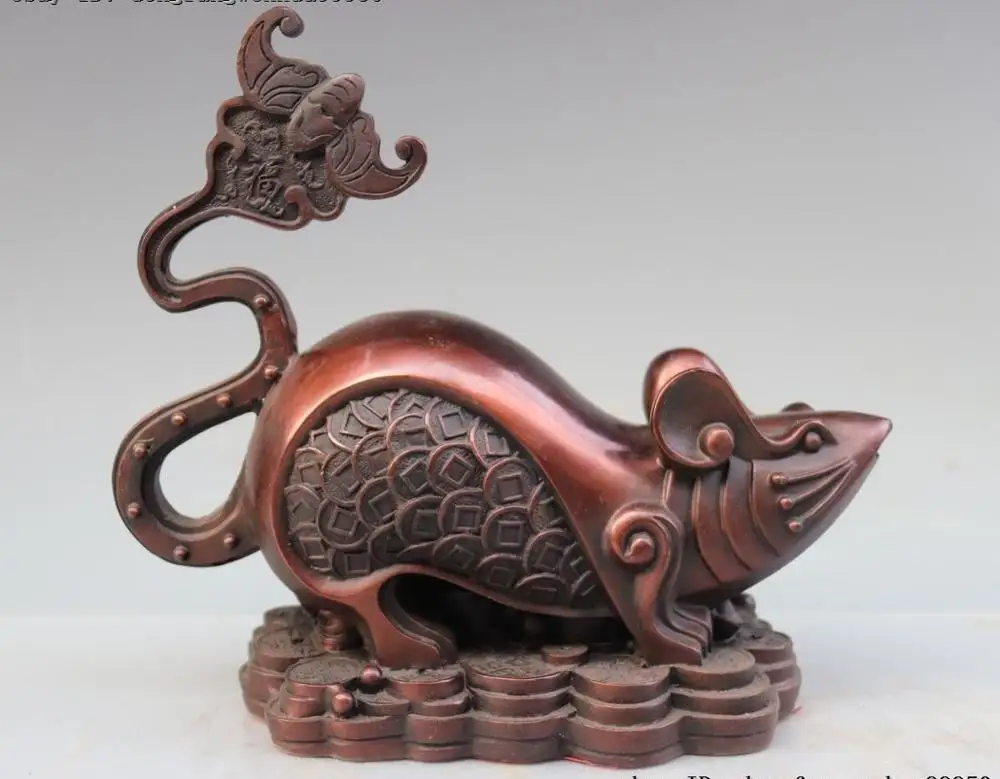 Chinese FengShui Copper Bronze Wealth Money YuanBao Mouse Rat Mice Animal Statue 25cm