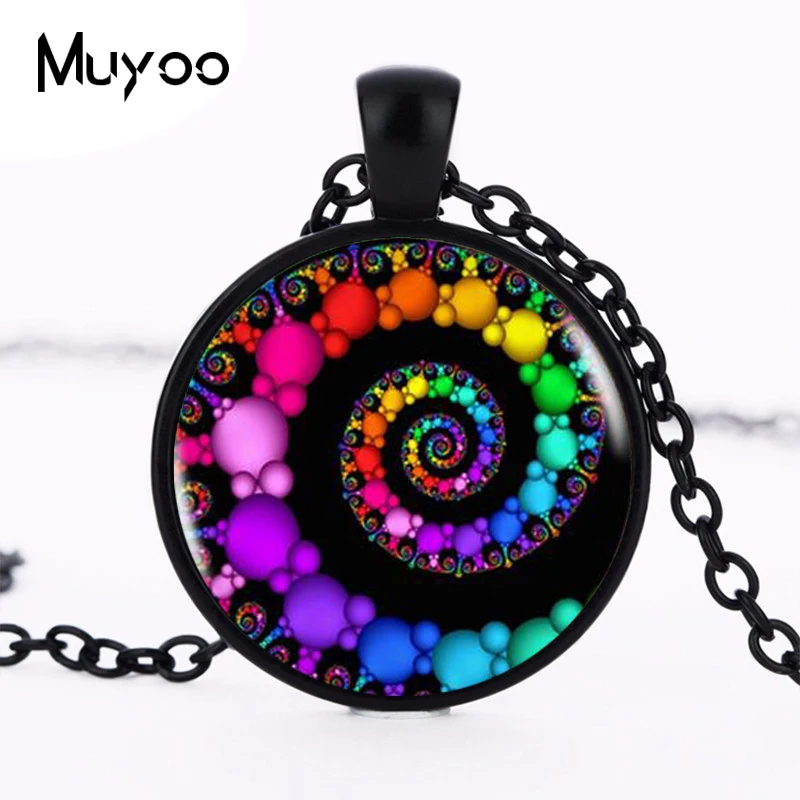 FIBONACCI Spiral Pendant fractal necklaces pendants flourish swirls glass dome necklace sacred geometry art picture jewelry HZ1