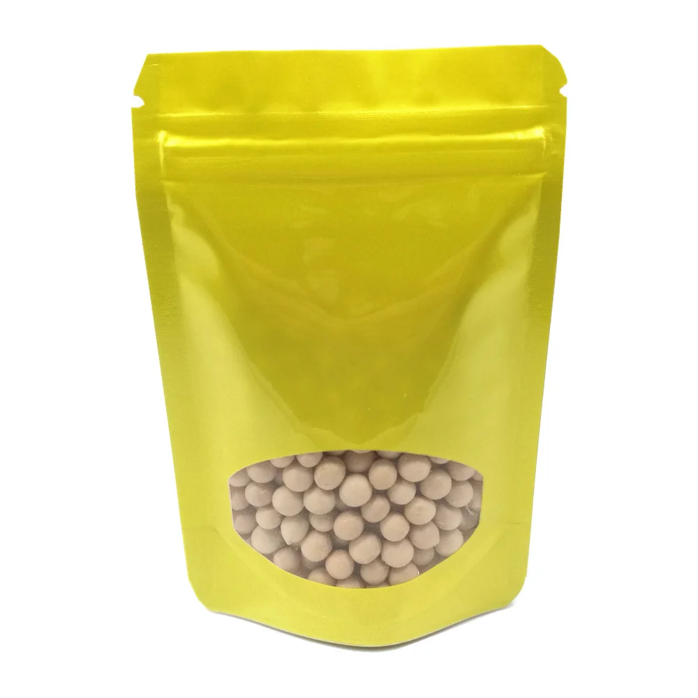 

100Pcs/Lot Golden Stand Up Zipper Bag Mylar Package Bags Snack Tea Coffee Storage Bags Reclosable Aluminum Foil Bag Clear Window