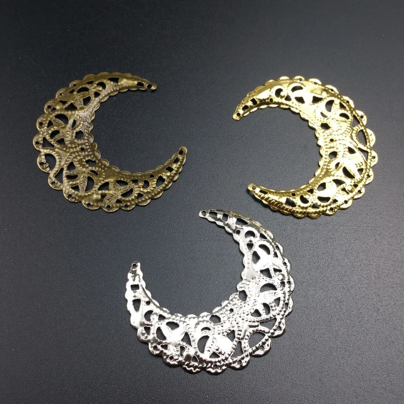 20 sztuk/partia 43x38mm detal filigran księżyc okłady złącza metalowe rzemiosło dekoracji DIY ustalenia złącza