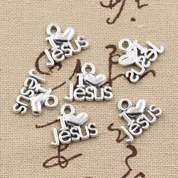 30pcs Charms I Love Jesus 15x13mm Antique Bronze Silver Color Pendants Making DIY Handmade Tibetan Bronze Silver Color Jewelry