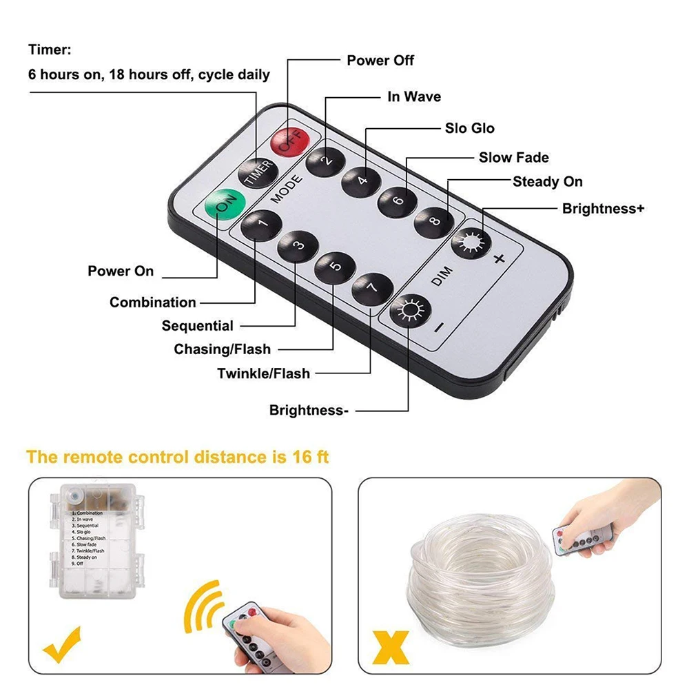 Led Rope Tube String Lights Outdoor Battery Operated 5M 10M Fairy Rope Light Strip for Christmas DIY Garden Fence Party Decor