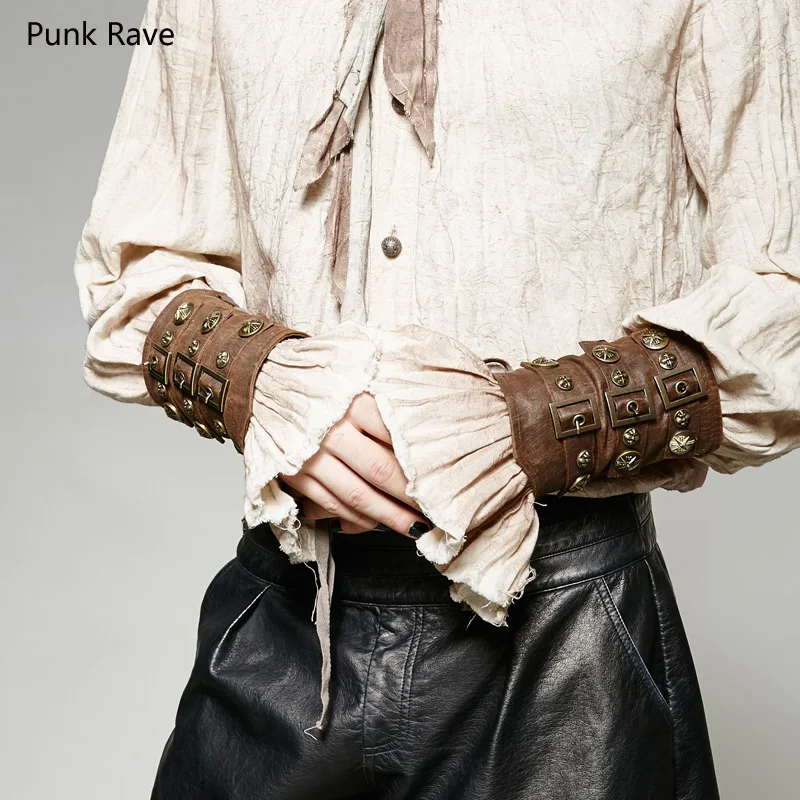 One คู่ Punk Rave Steampunk Gothic Pu หนังแฟชั่นชุดเกราะสายรัดข้อมืออุ่นคอสเพลย์ S200