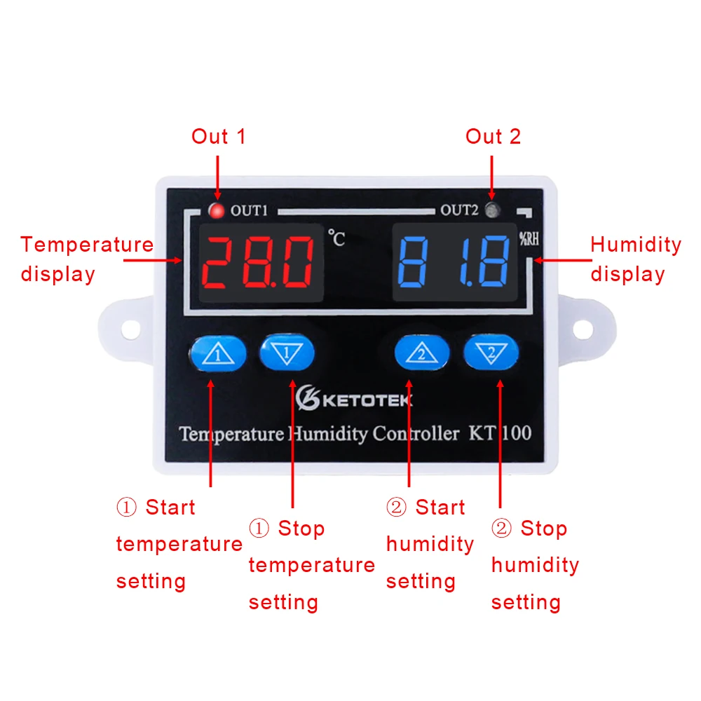 KT100 Digital Temperature Humidity Controller Direct Output Thermostat Hygrostat 10A Termostat Temperature Control Switch